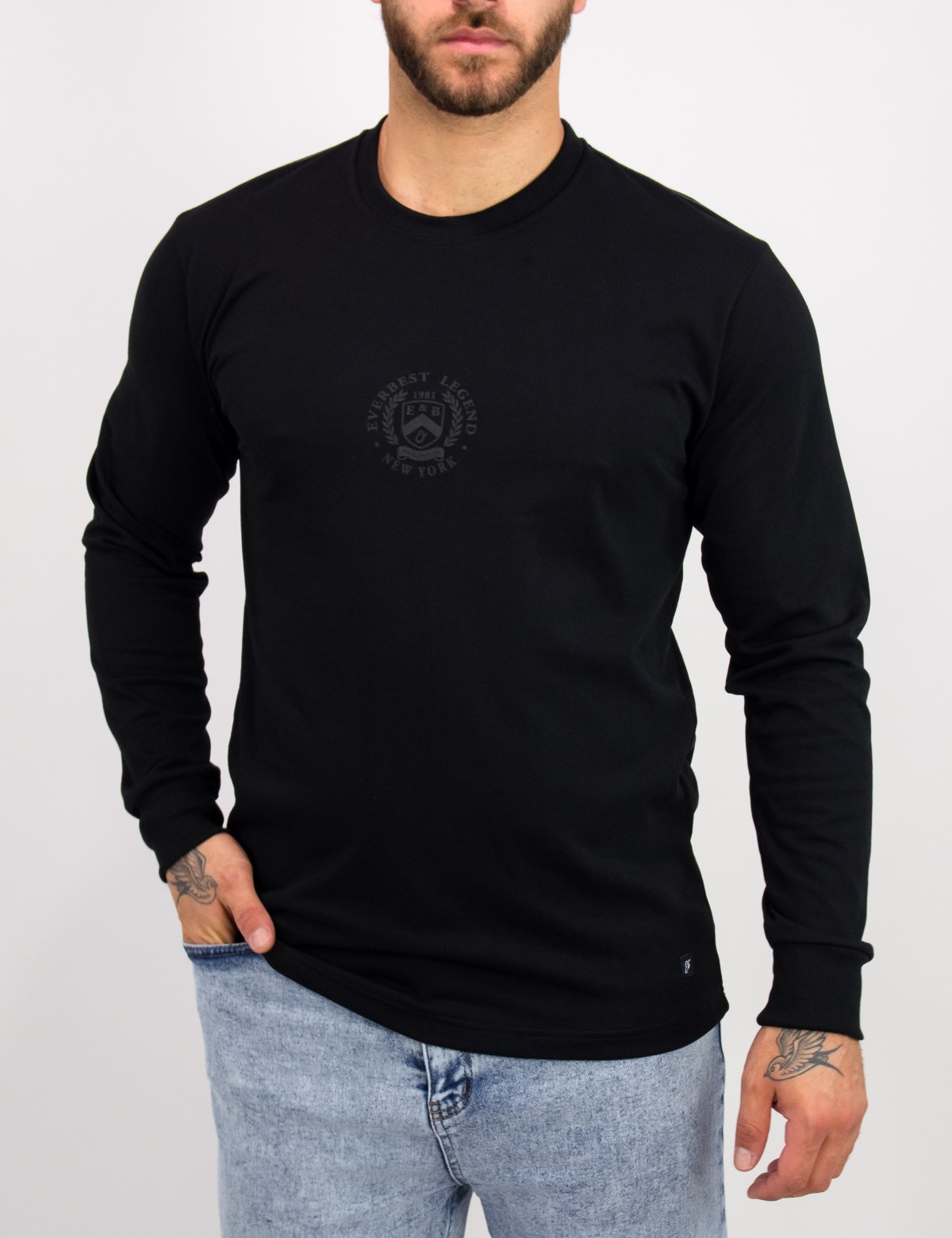 Everbest ανδρική μαύρη μακρυμάνικη μπλούζα τύπωμα Plus Size 221027